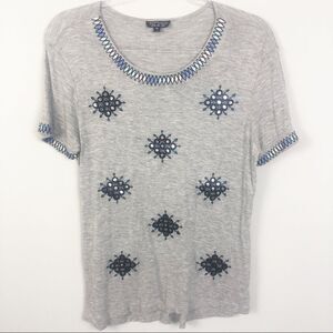 TOPSHOP | Embroidered & Embellished Tee Gray Sz 6